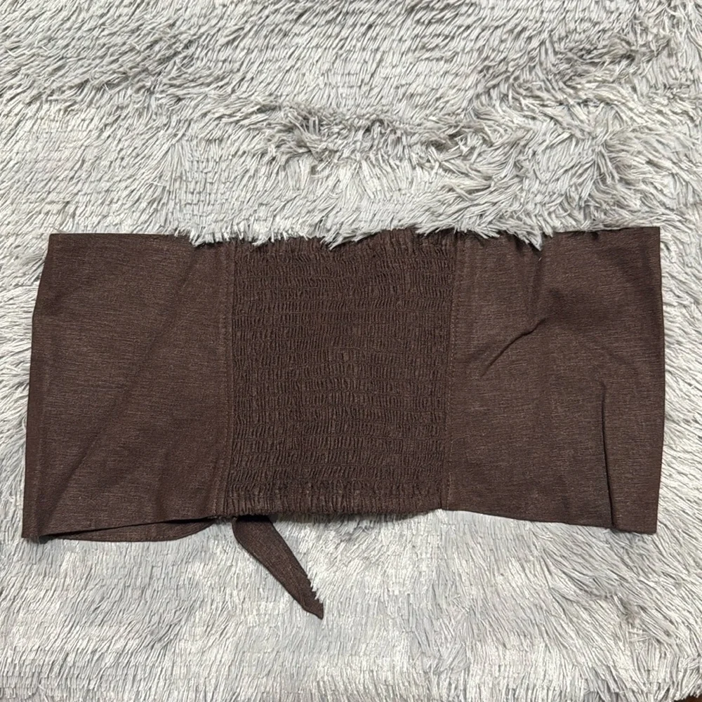 Express Linen Blend Tie Front Bandeau Top - Picture 3 of 4